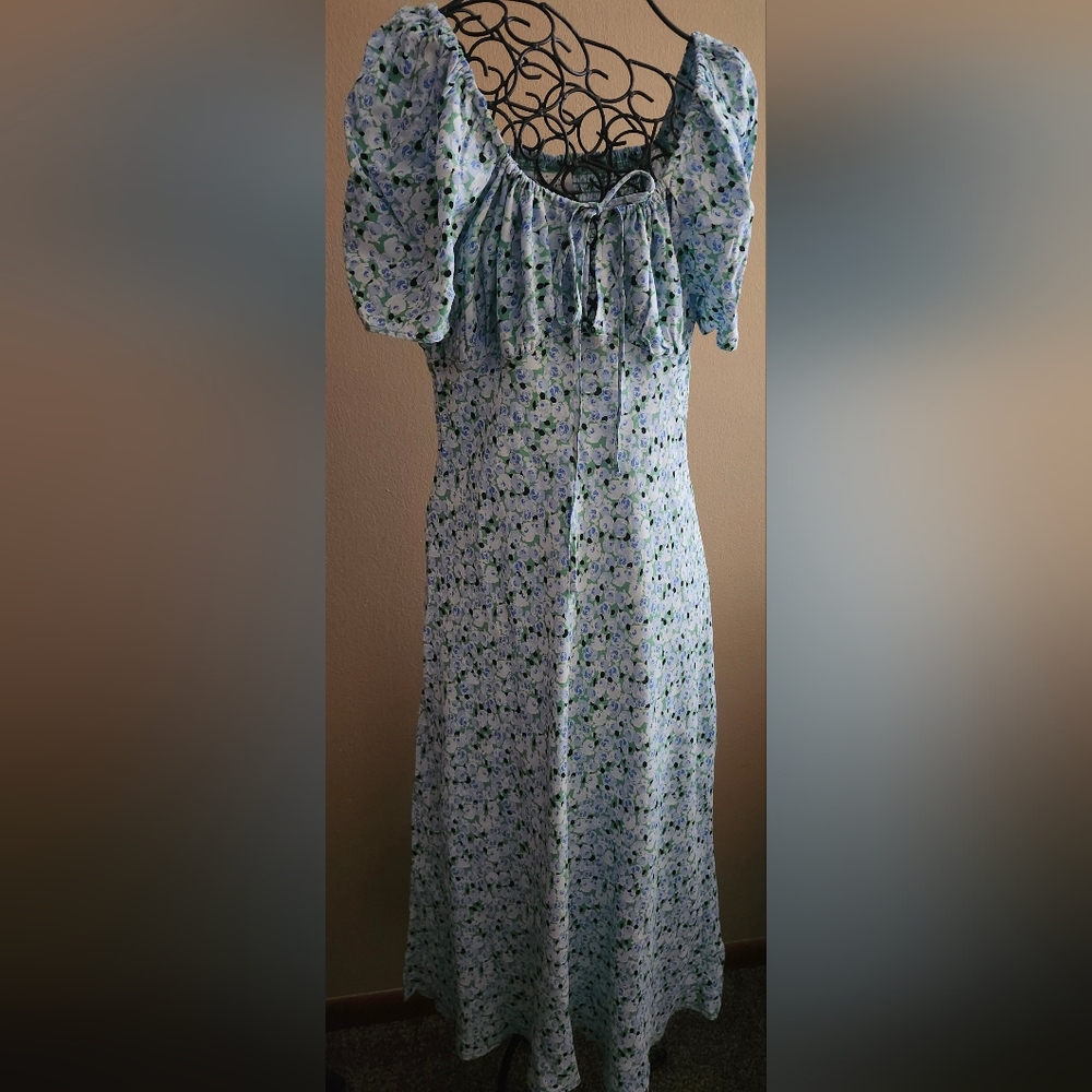 a new day Light Blue Floral Puff-Sleeve Maxi Dress
